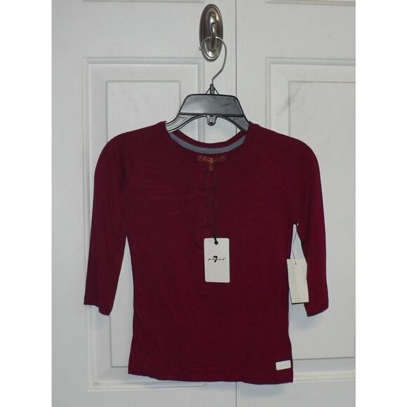 7 For All Mankind Girls Long Raglan Sleeve Logo Henley in Ruby Red Small $35 - Picture 1 of 2